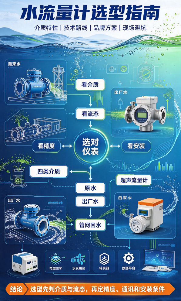 水流量计选型指南：从介质特性、技术路线到品牌与常见问题 